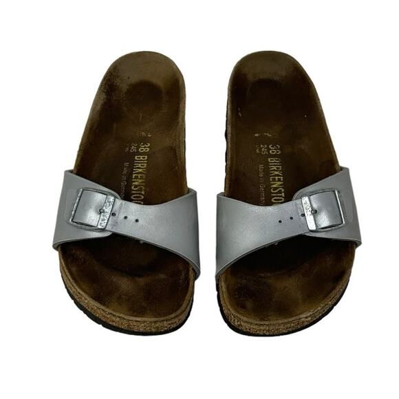 Birkenstock Silver Madrid One Strap Cork Footbed Slide Sandals Size 38 US 7 - Picture 8 of 13